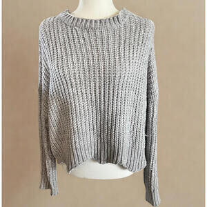 Merci Gray Wide Knite Long Sleeve Womens Soft Size Medium Zig Zag Bottom Sweater